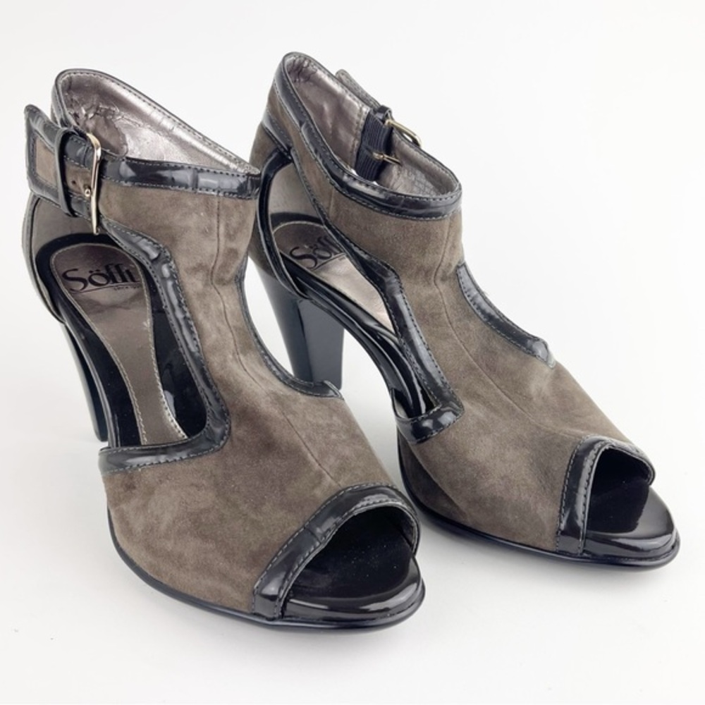 Sofft Gazelle Peep Toe Gladiator Brown Suede Heel Size 8.5